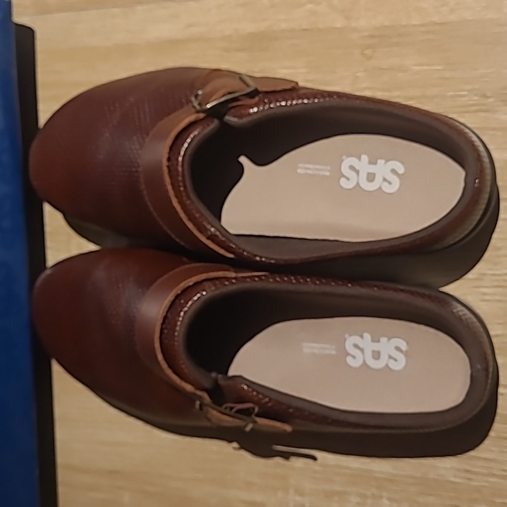 SAS Brown Leather Clogs, Woven Brown
